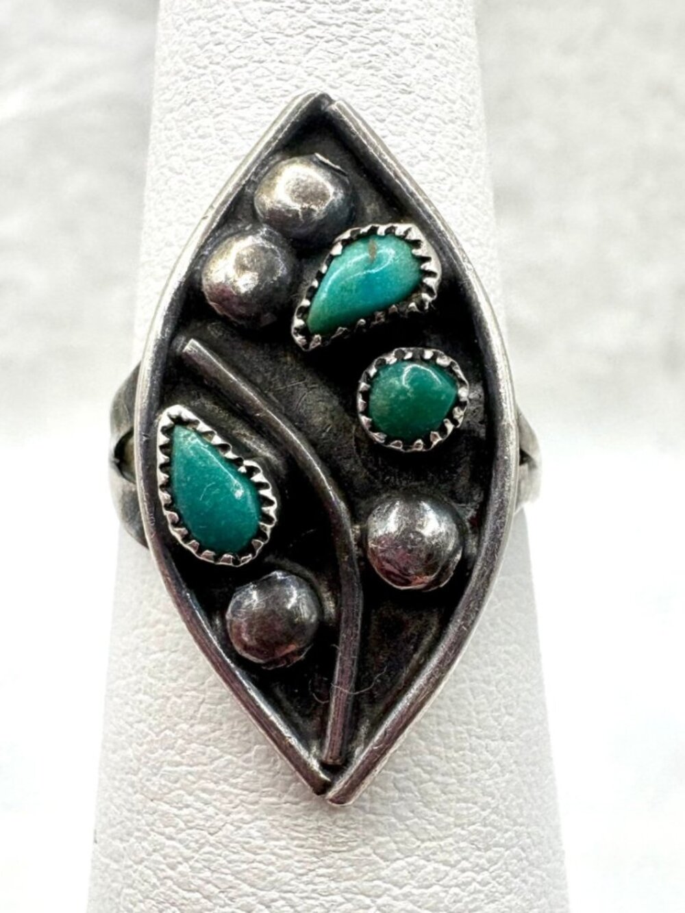 Native American Zuni Sterling Silver Turquoise Ring Size 5.5 Weighs 2.8 Grams